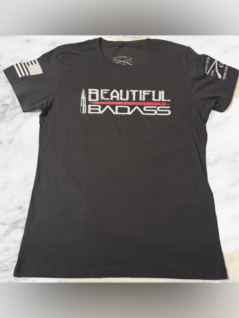 Grunt Style Black Tee with White & Red 'Beautiful Badass' Graphic